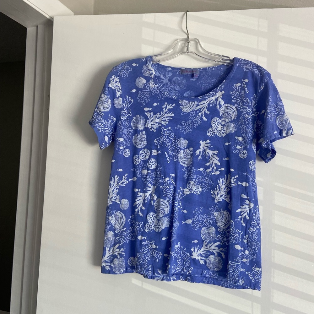 “Fresh Produce” Purple T-Shirt with White Seashell Printed Design